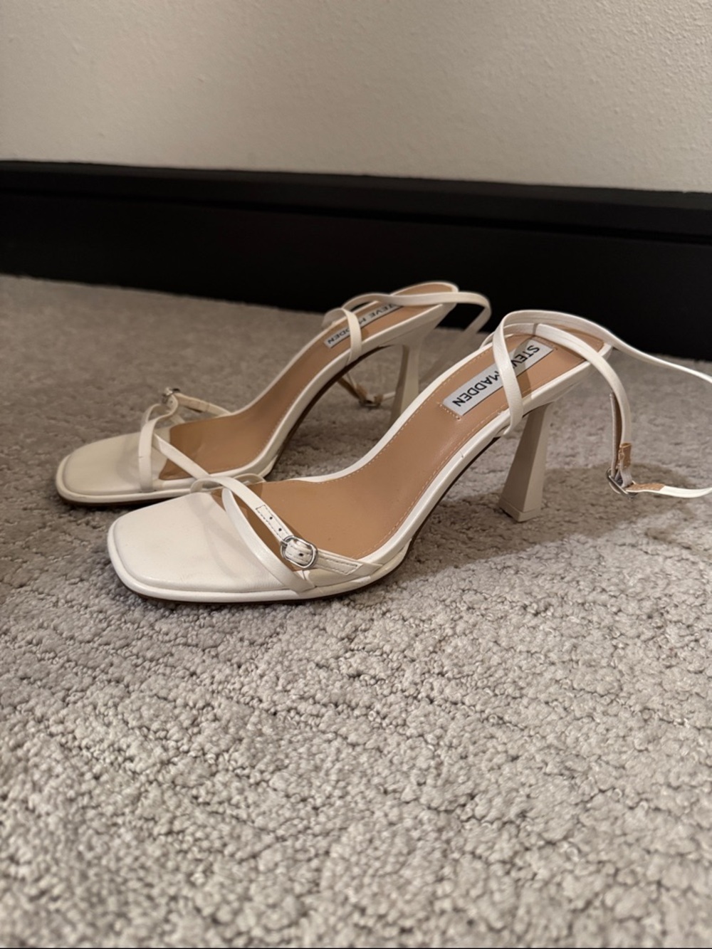 Steve Madden White Strappy Square-Toe Heeled Sandals